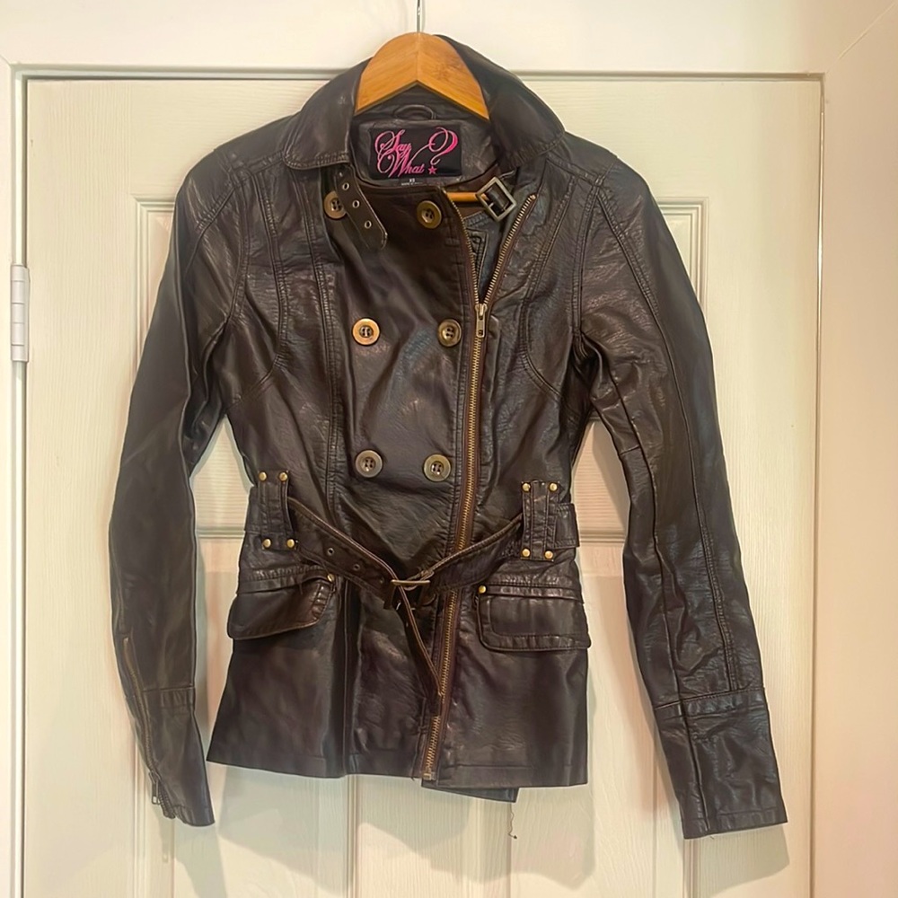 Dark brown faux leather jacket XS